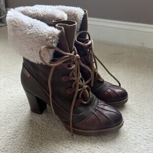 PIKOLINOS Connelly Lug Sole Block Heel Ankle Bootie Green Leather US 8.5/EUR 39